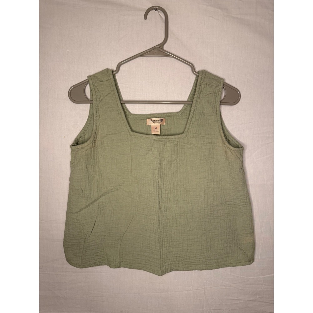 Japna Lounge Sage Green Cotton Gauze 2 Piece Set Tank Top Cargo Pants Womens M